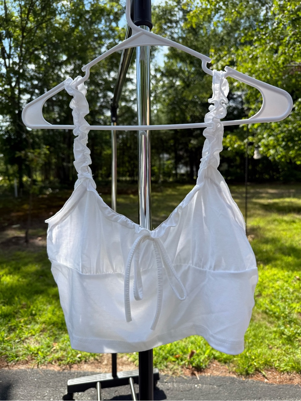 Ruched-Strap Cropped Camisole with Front Tie